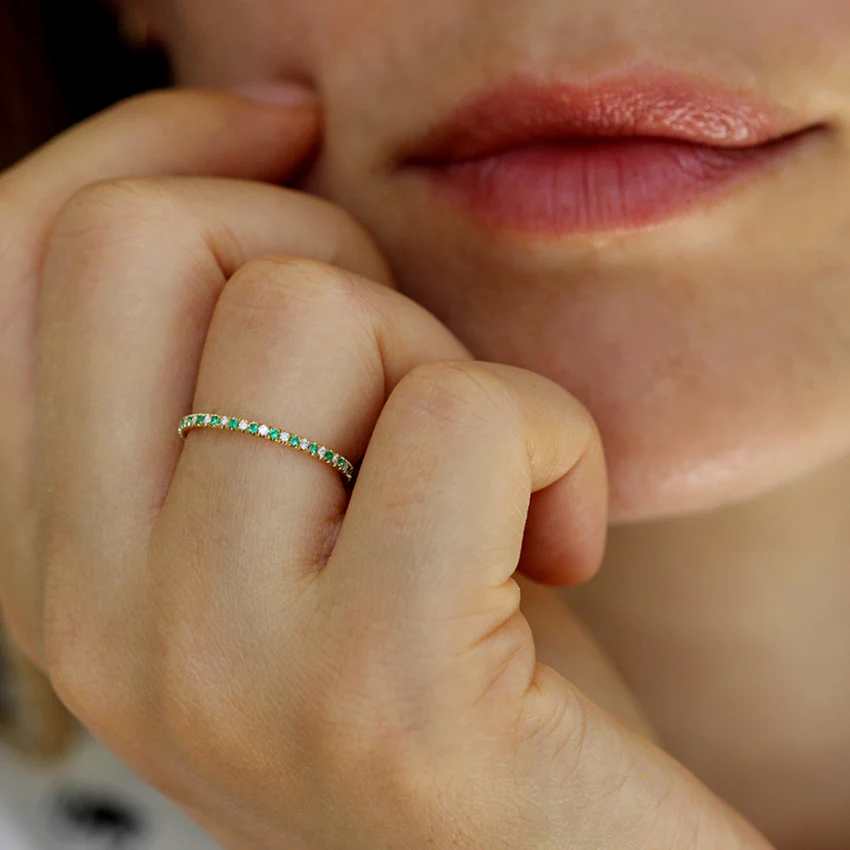 Emerald And Diamond Eternity Wedding Band - Eternity Emerald Ring - Image 2