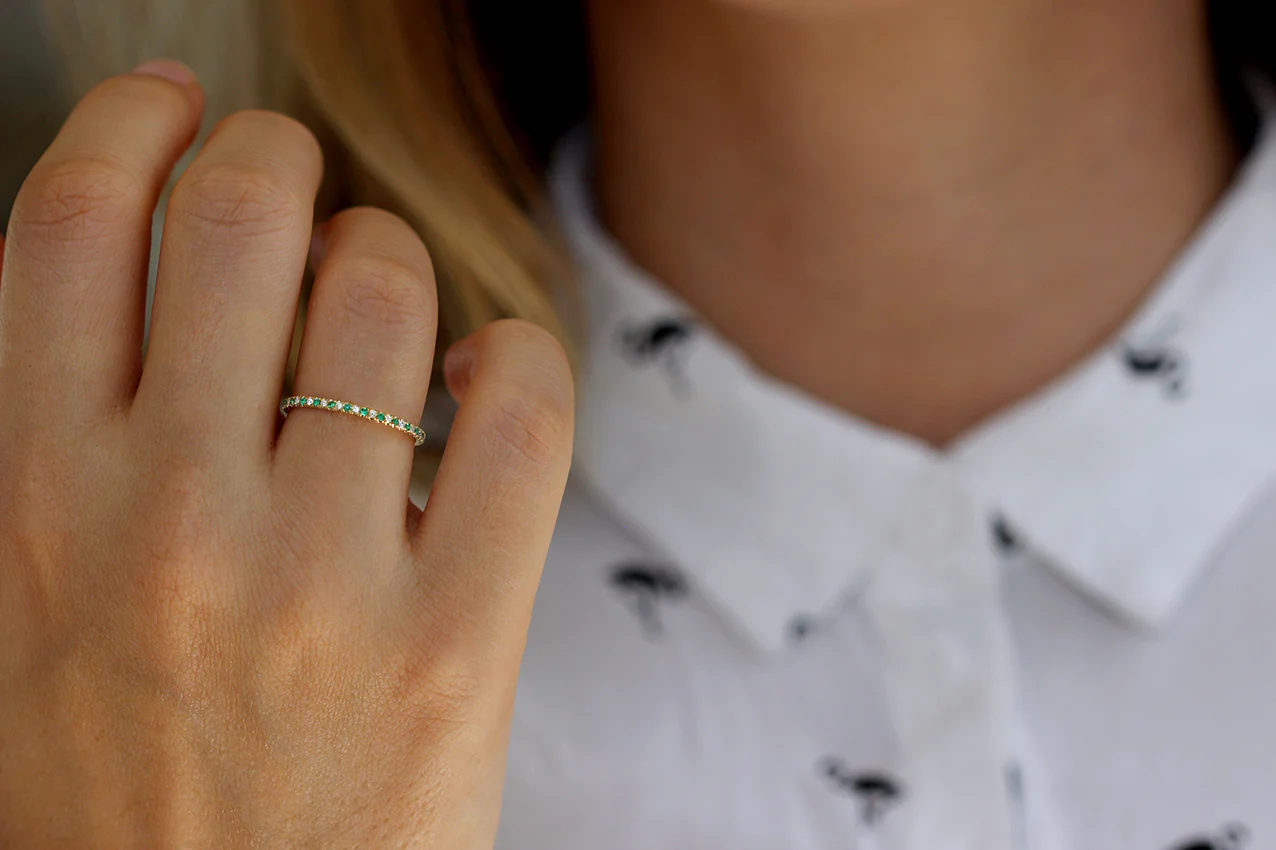 Emerald And Diamond Eternity Wedding Band - Eternity Emerald Ring - Image 3