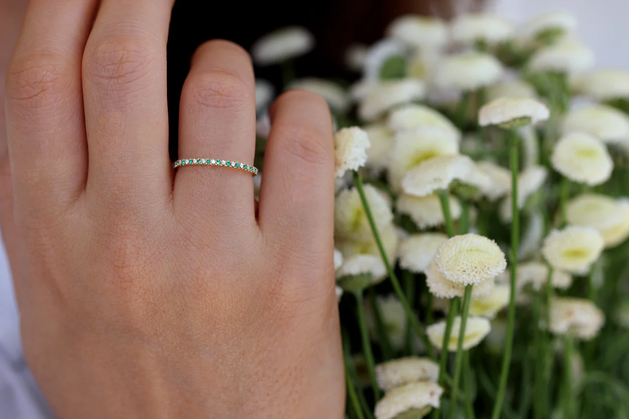 Emerald And Diamond Eternity Wedding Band - Eternity Emerald Ring - Image 5