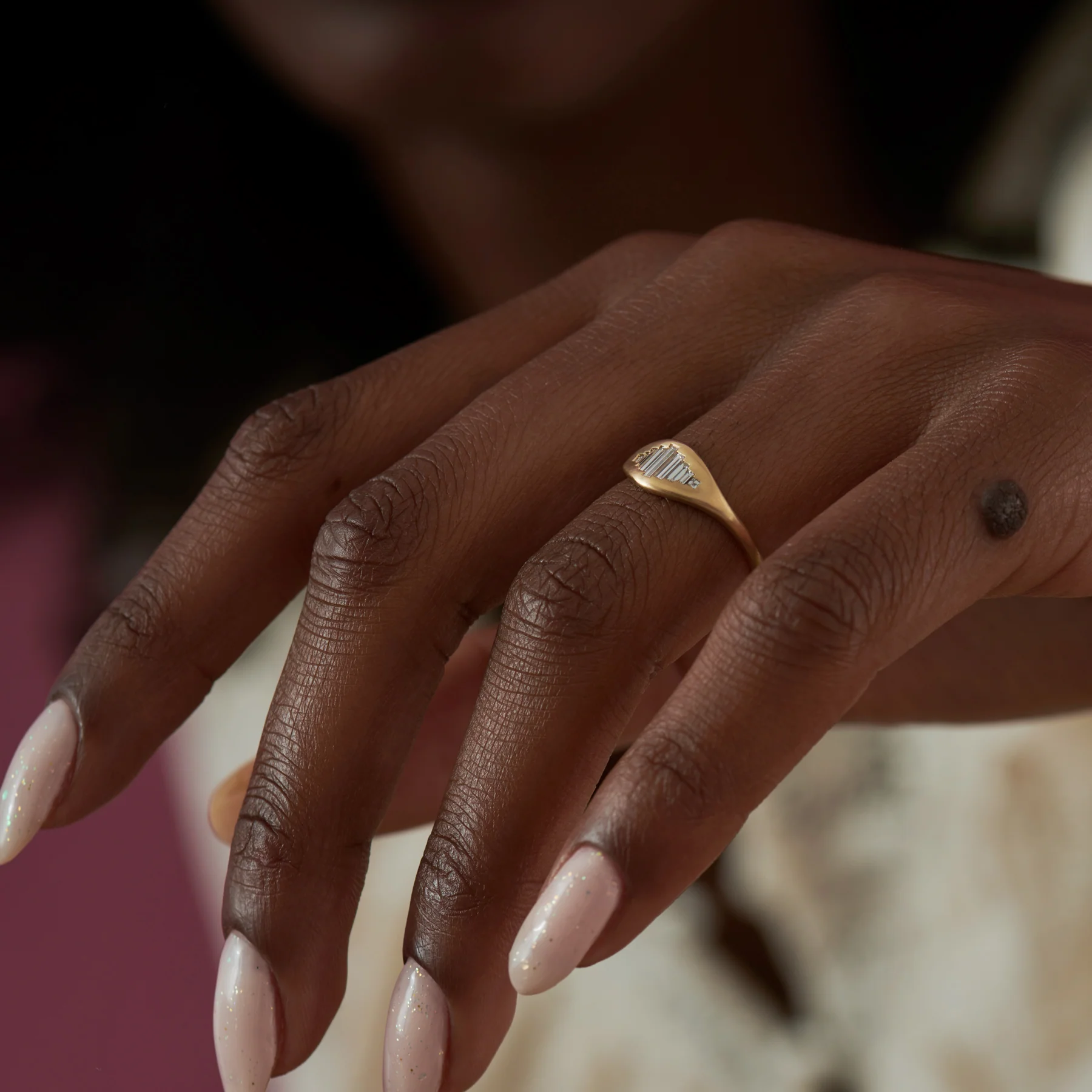 Empire Baguette Diamond Matte Gold Ring - Image 3