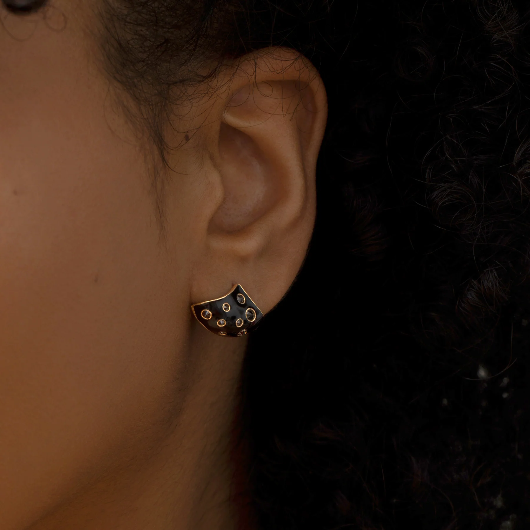 Enamel Reverse Set Black Diamond Fan Earrings - Image 5