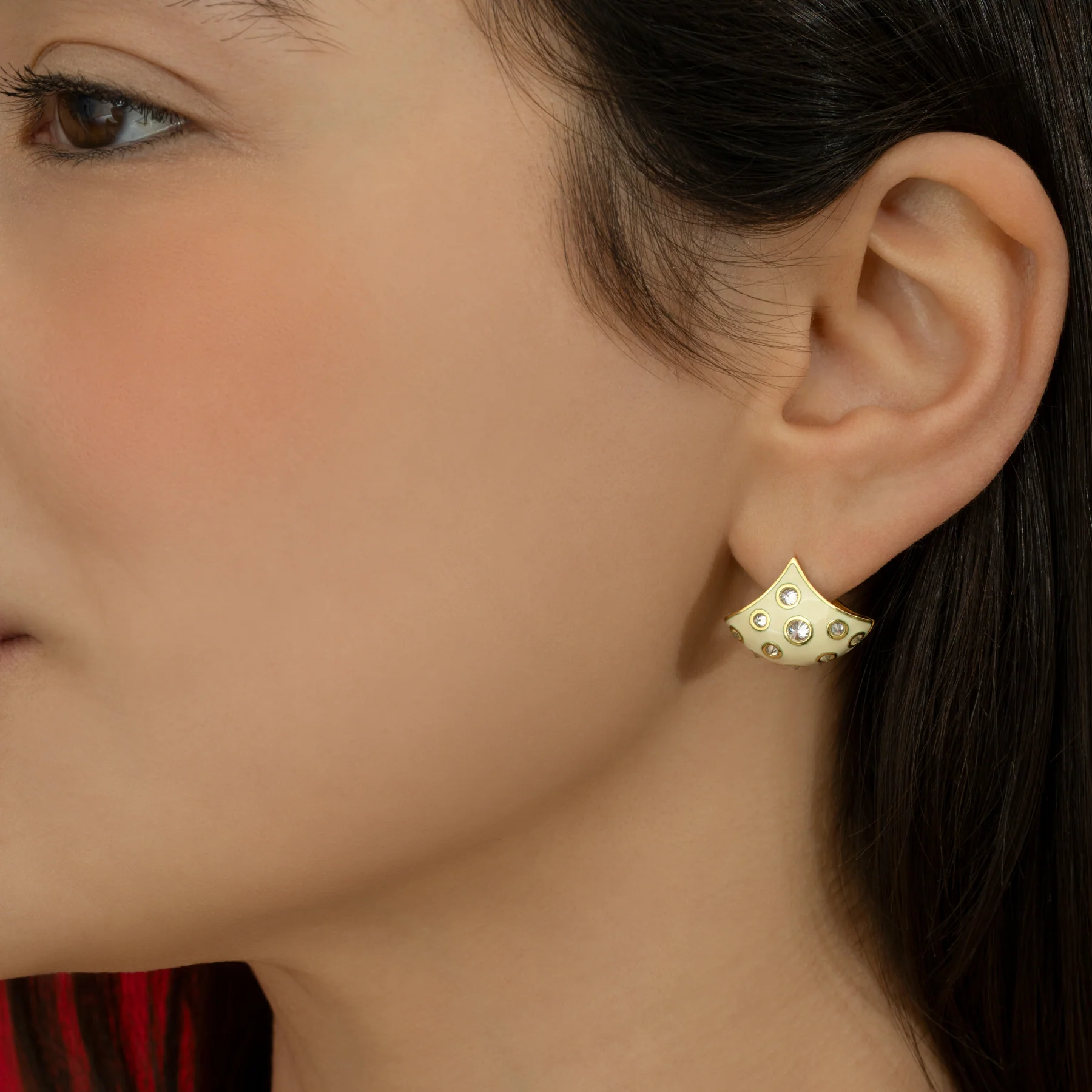 Enamel Reverse Set White Diamond Fan Earrings - Image 10