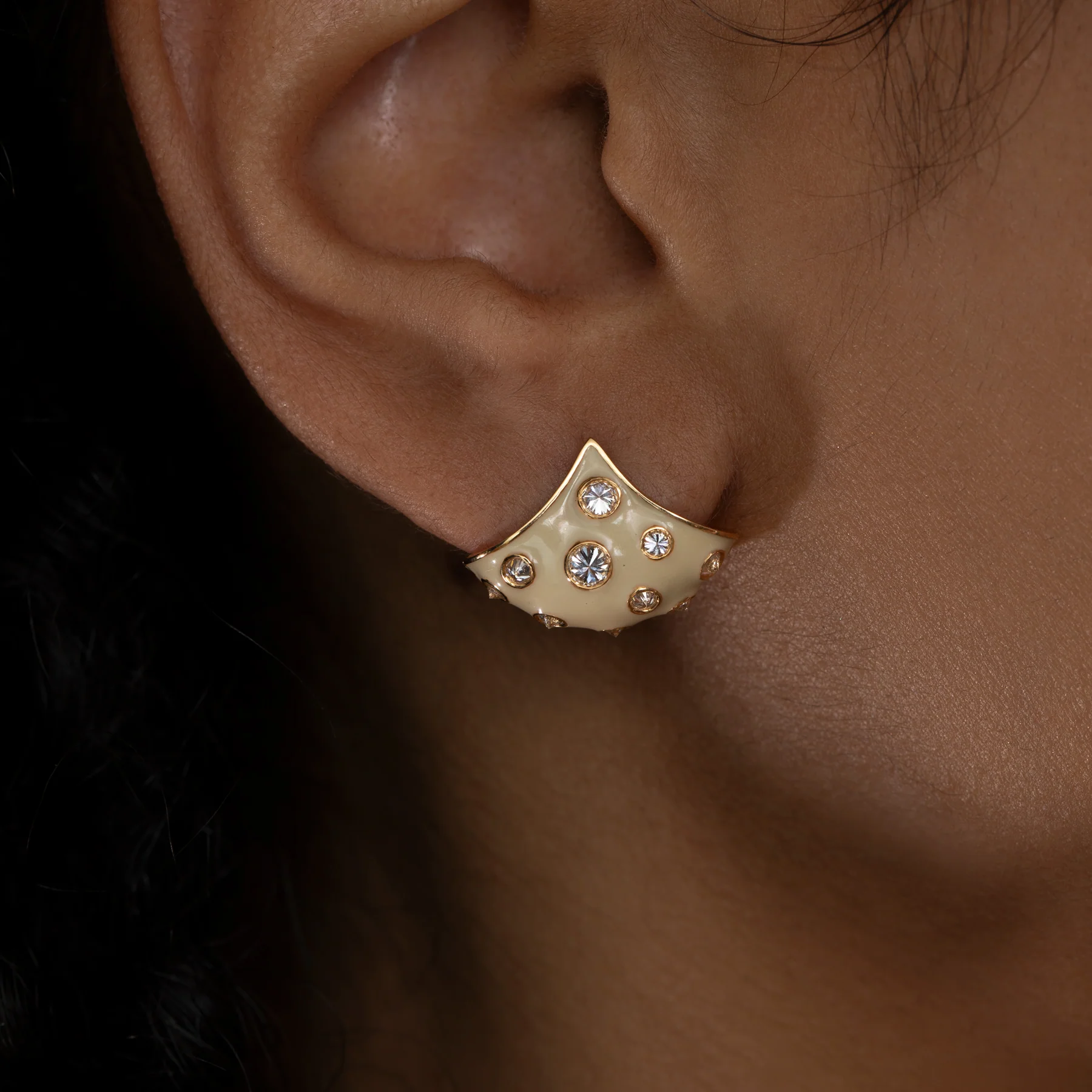 Enamel Reverse Set White Diamond Fan Earrings - Image 2