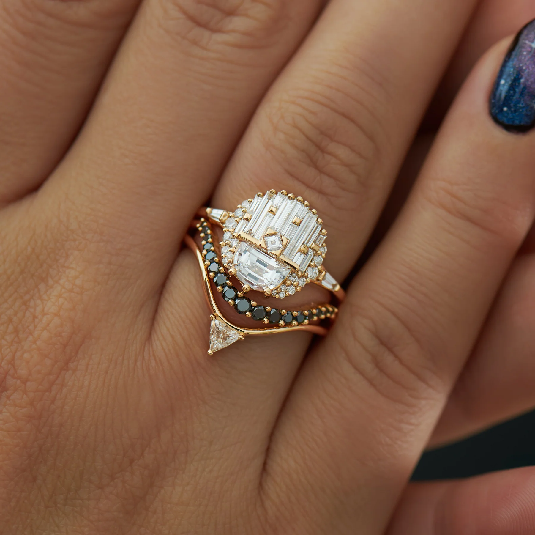Engagement Ring with Half Moon Diamond - Image 3