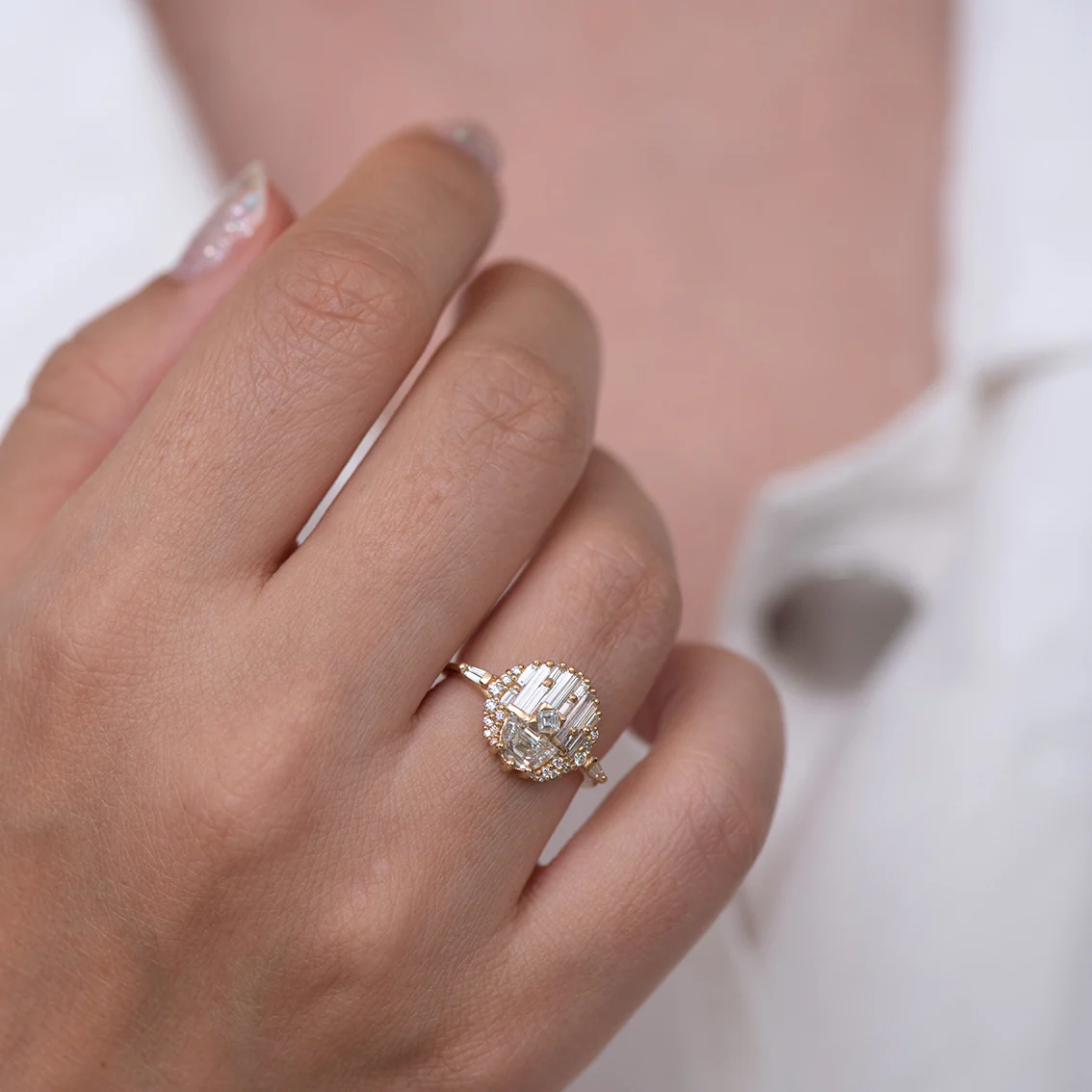 Engagement Ring with Half Moon Diamond - Image 4