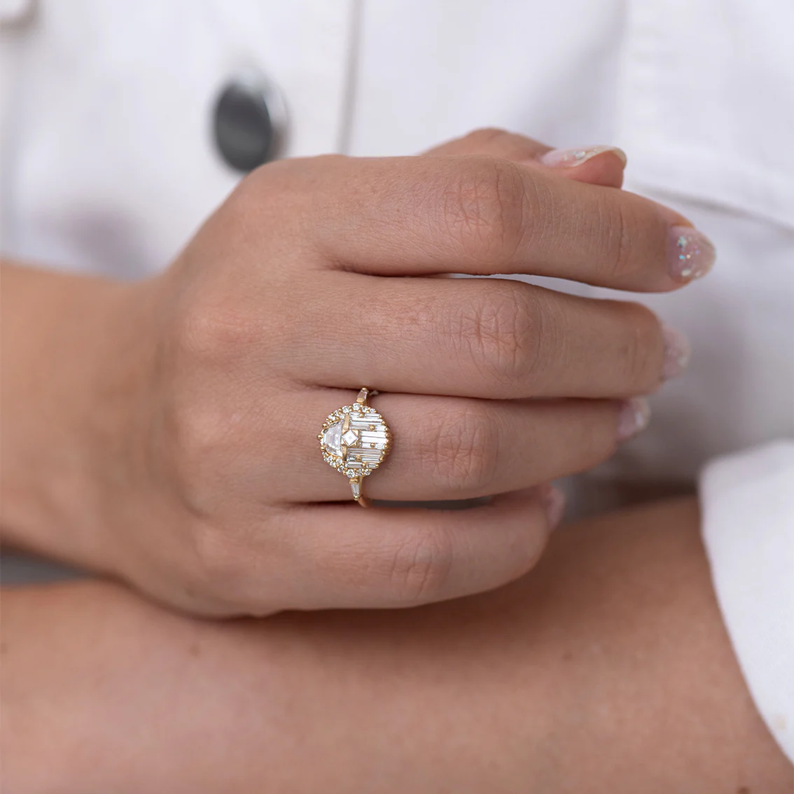 Engagement Ring with Half Moon Diamond - Image 8