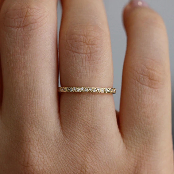 Engraved Diamond Eternity Band - Geometric Pattern Eternity Ring - Image 3