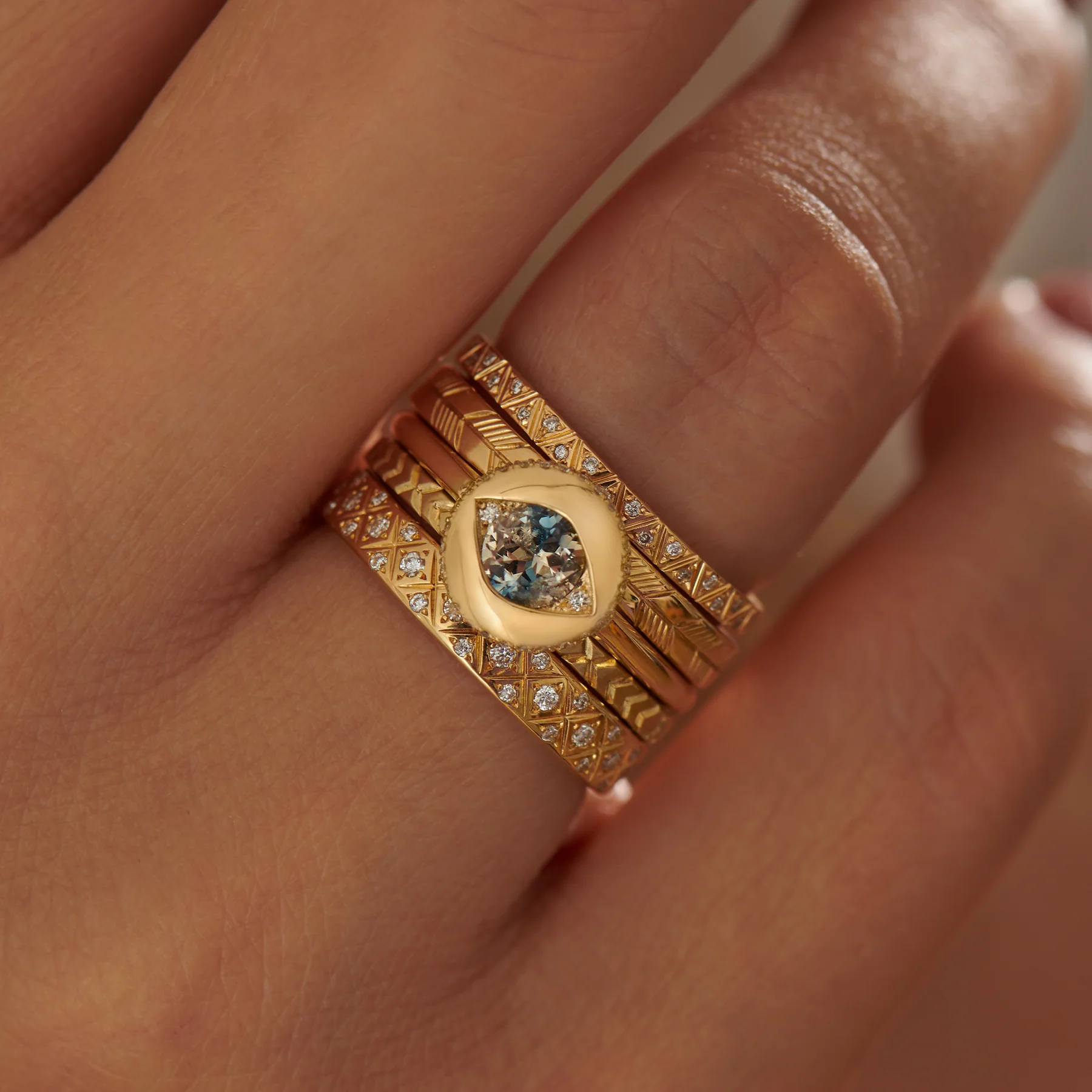 Engraved Diamond Eternity Band - Geometric Pattern Eternity Ring - Image 4