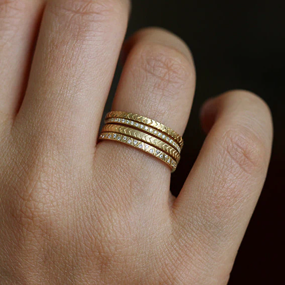 Engraved Diamond Eternity Band - Geometric Pattern Eternity Ring - Image 6