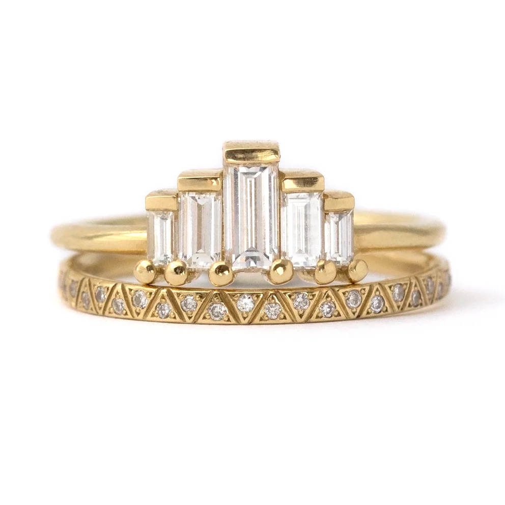 Engraved Diamond Eternity Band - Geometric Pattern Eternity Ring - Image 7