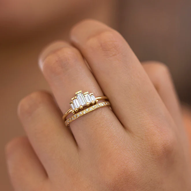 Engraved Diamond Eternity Band - Geometric Pattern Eternity Ring - Image 8