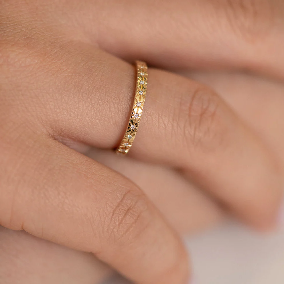 Engraved Star Diamond Wedding Band - Image 10