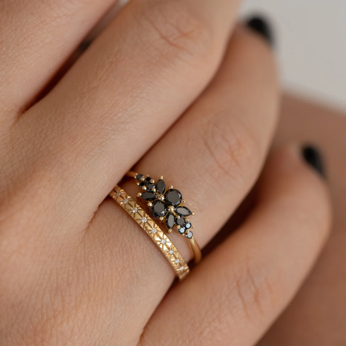 Engraved Star Diamond Wedding Band - Image 5
