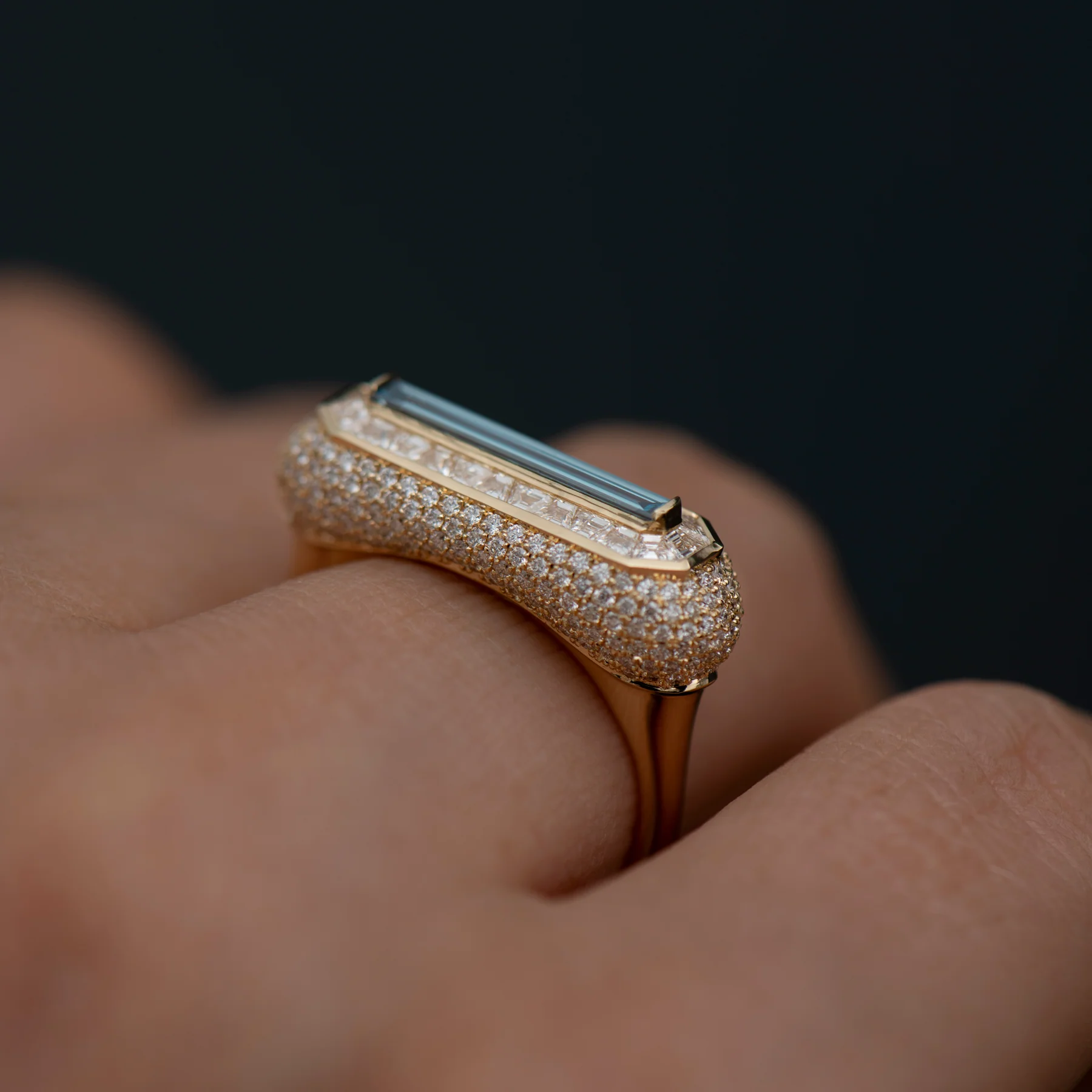 Fancy Color Blue Diamond Ring with Pave Diamond Detailing - Image 5