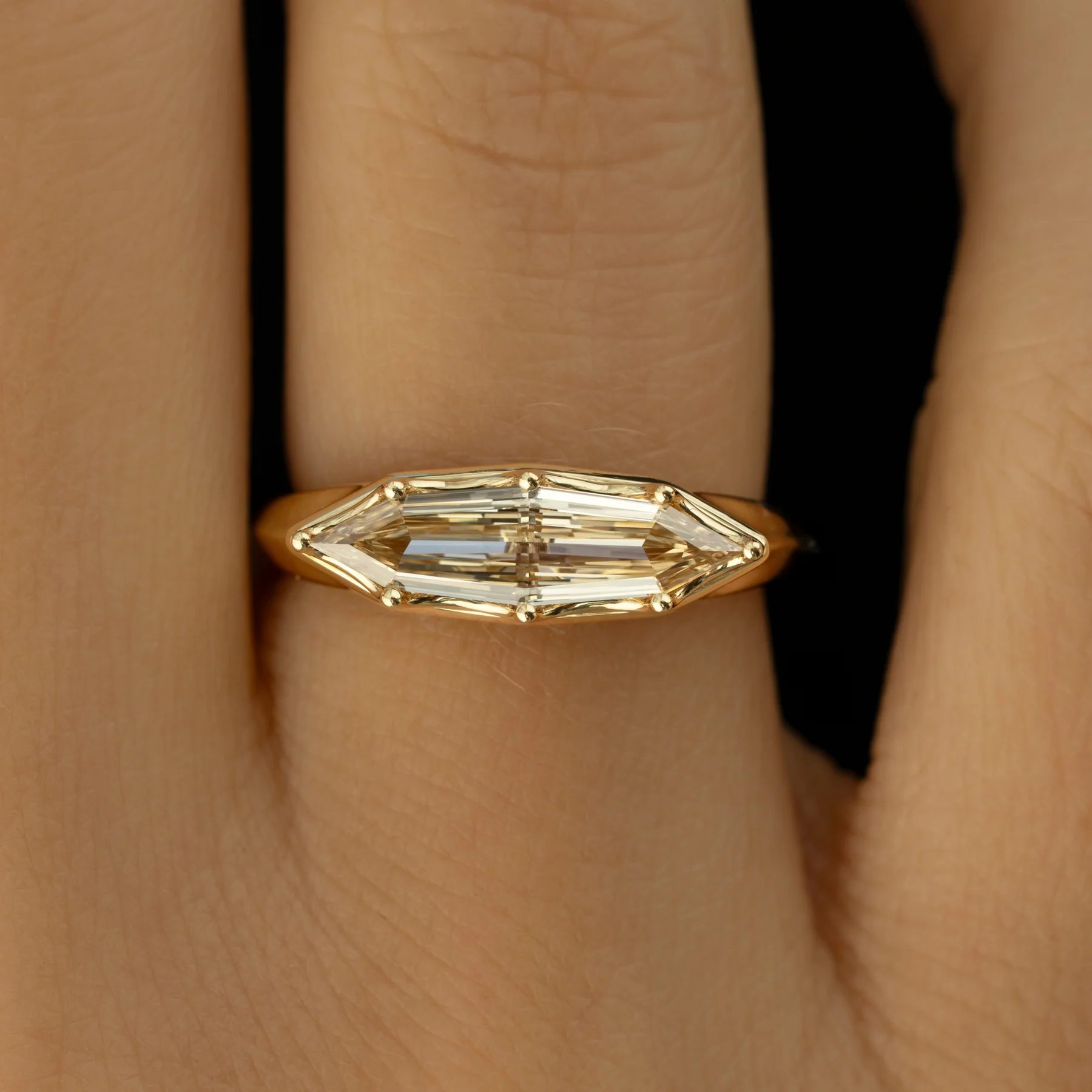 Fancy Color Marquise Diamond Solitaire Ring with Pave Detailing - Image 2