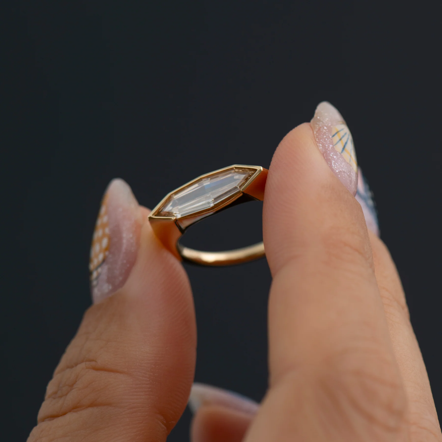 Fancy Color Step Cut Marquise Diamond Solitaire Ring - OOAK - Image 4