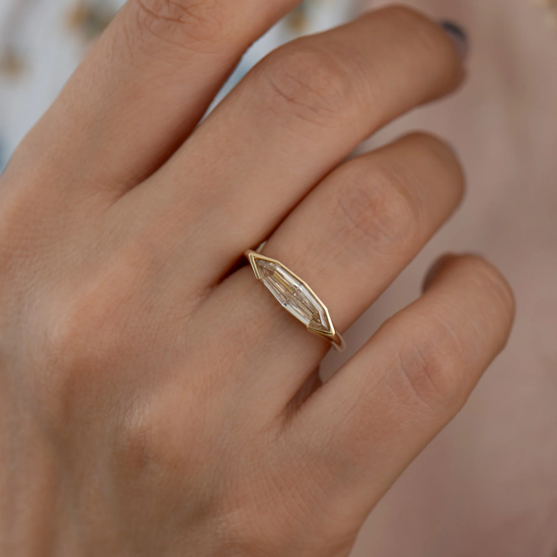 Fancy Color Step Cut Marquise Diamond Solitaire Ring - OOAK - Image 6