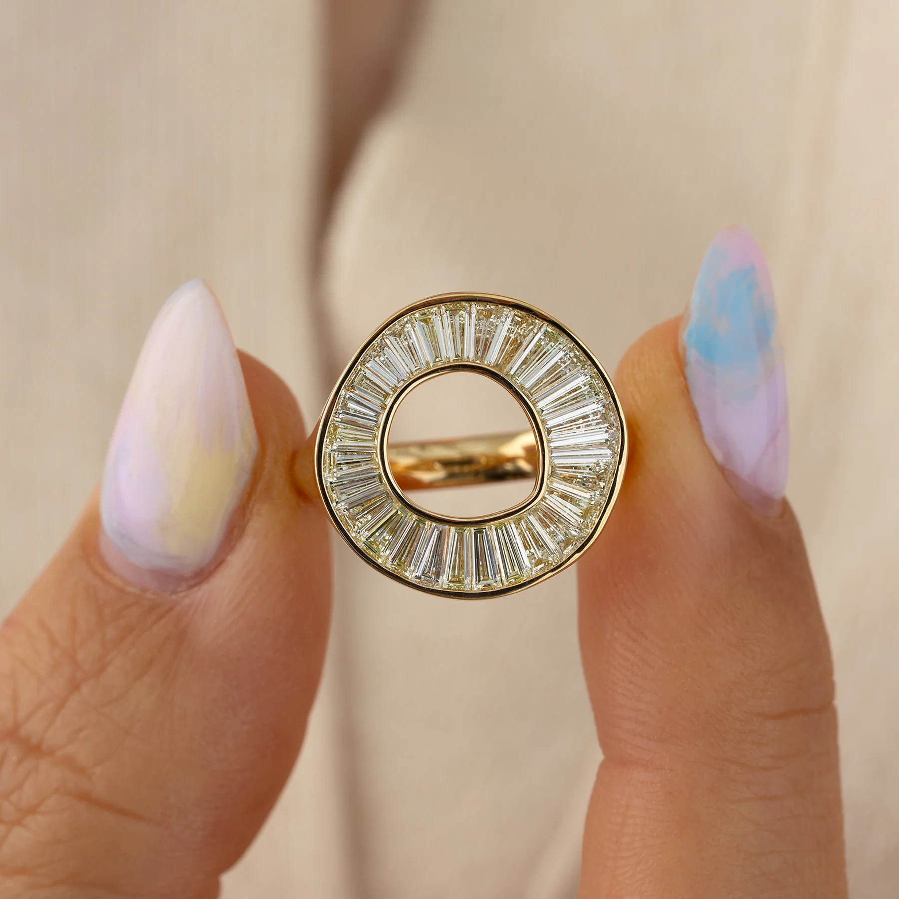 Fancy Light Green Baguette Diamond Statement Ring - Image 2