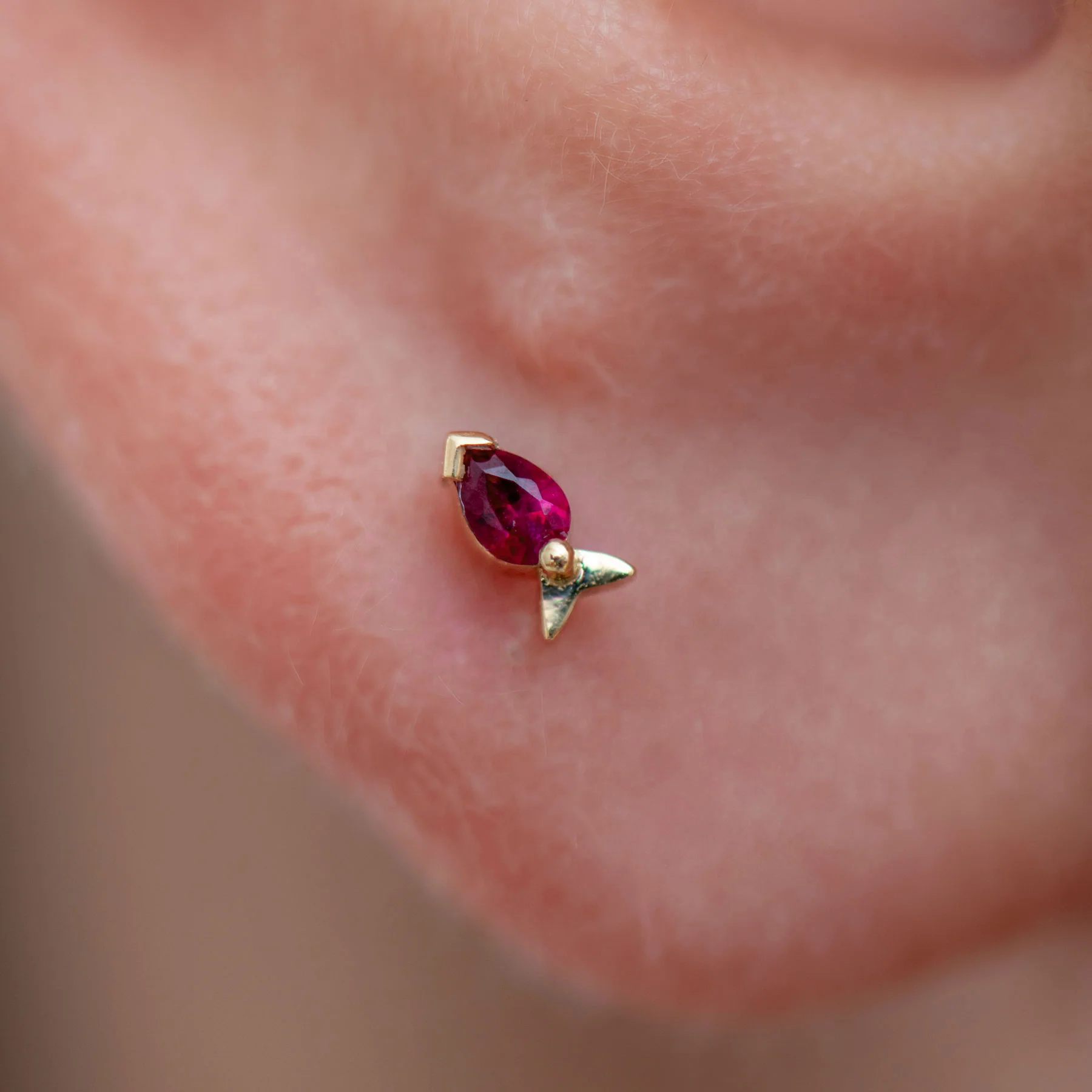 Fish Stud Earrings in Ruby or Padparadscha Sapphire - Image 11