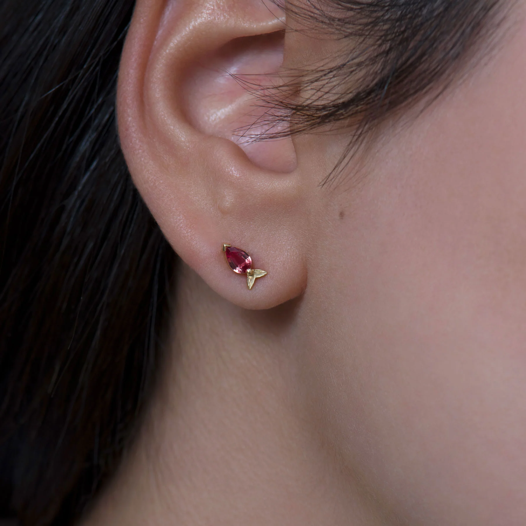Fish Stud Earrings in Ruby or Padparadscha Sapphire - Image 12