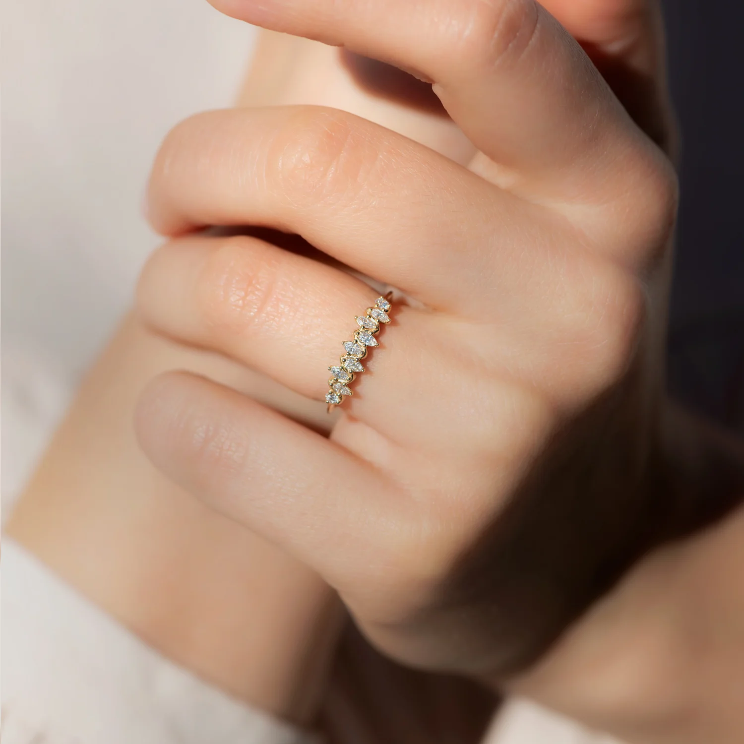 Floating Marquise Cut Cluster Ring with Nine Diamonds - Image 3