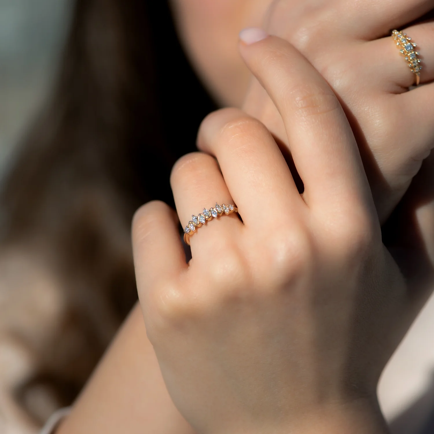 Floating Marquise Cut Cluster Ring with Nine Diamonds - Image 4