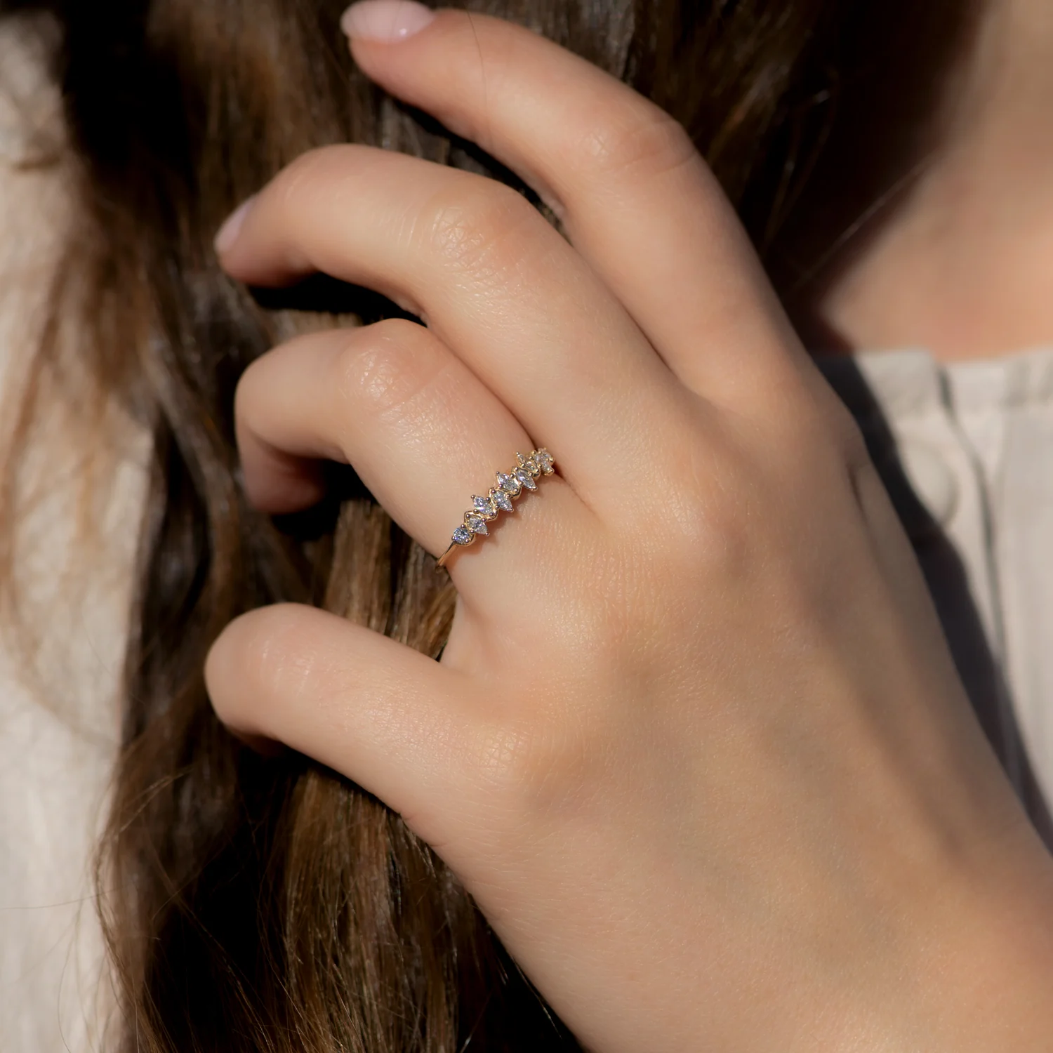 Floating Marquise Cut Cluster Ring with Nine Diamonds - Image 5