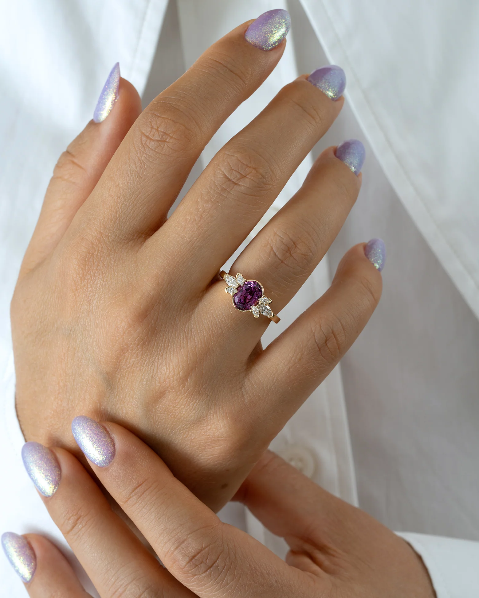 Flowers of Evil Pink Rhodolite Garnet & Diamond Ring - Image 5