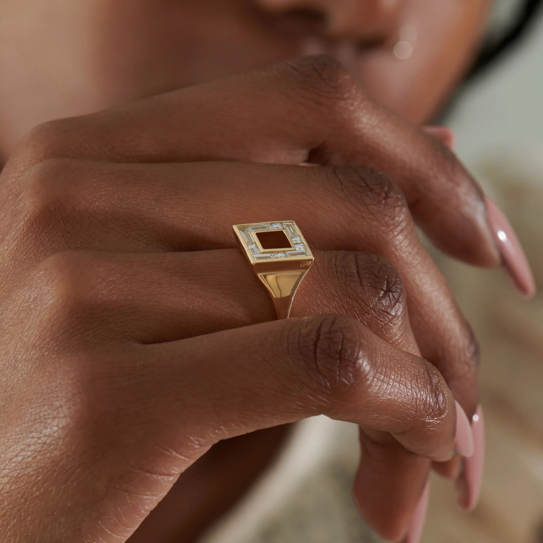 Geometric Baguette & Carre Diamond Signet Ring - Image 5