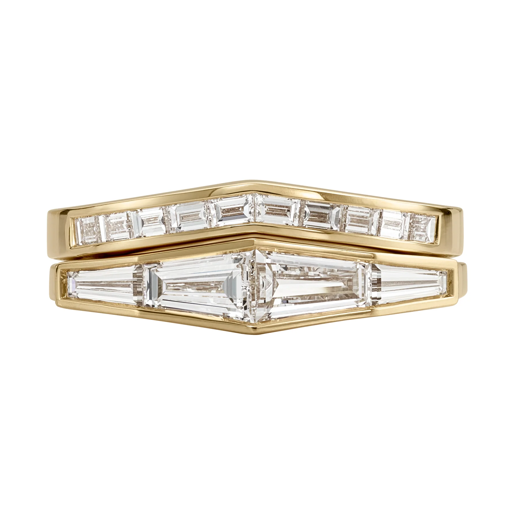 Geometric Baguette Cut Diamond Ring Set