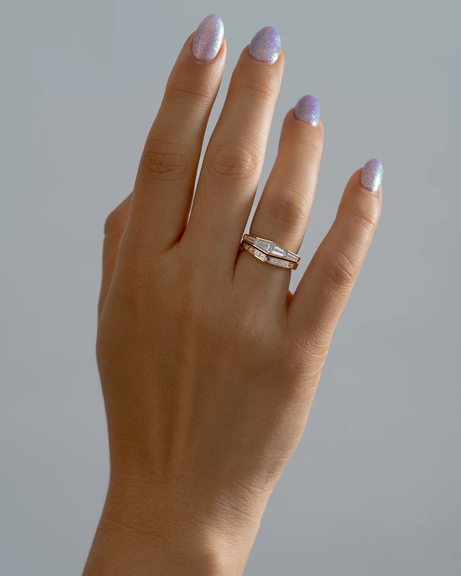 Geometric Baguette Cut Diamond Ring Set - Image 10