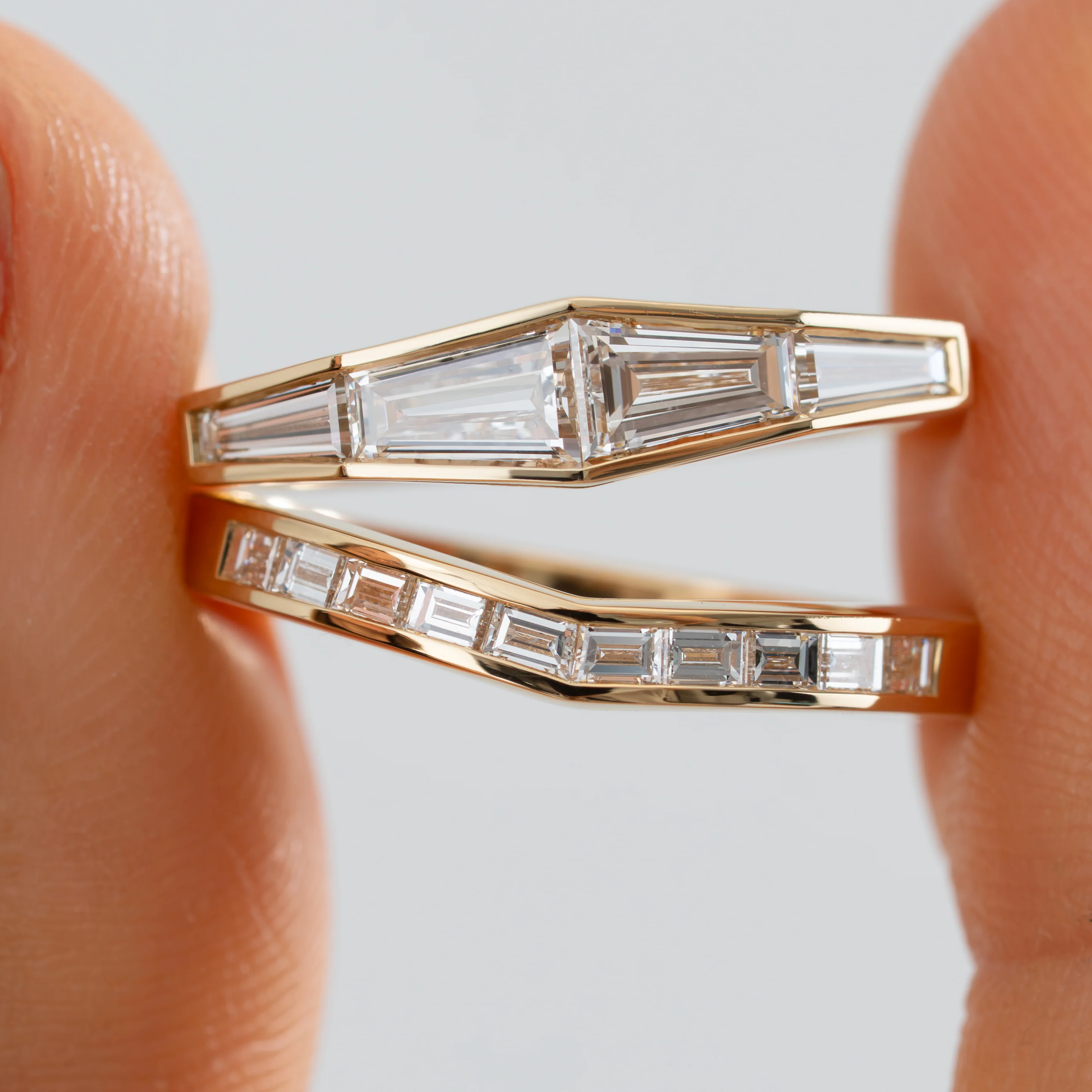 Geometric Baguette Cut Diamond Ring Set - Image 2