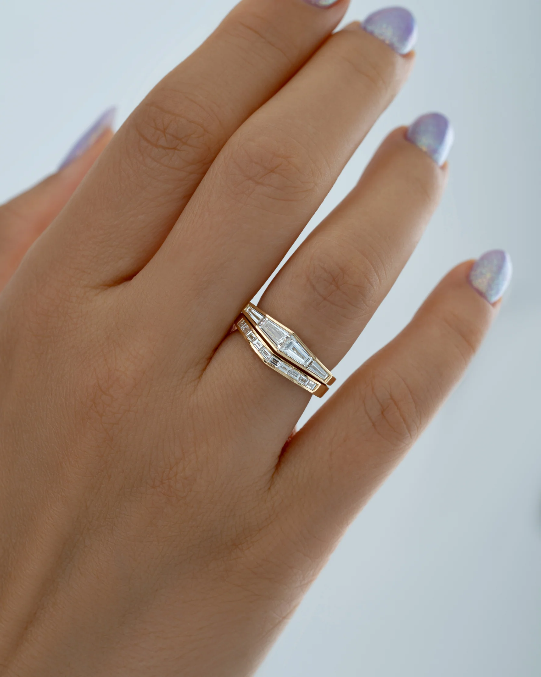 Geometric Baguette Cut Diamond Ring Set - Image 5