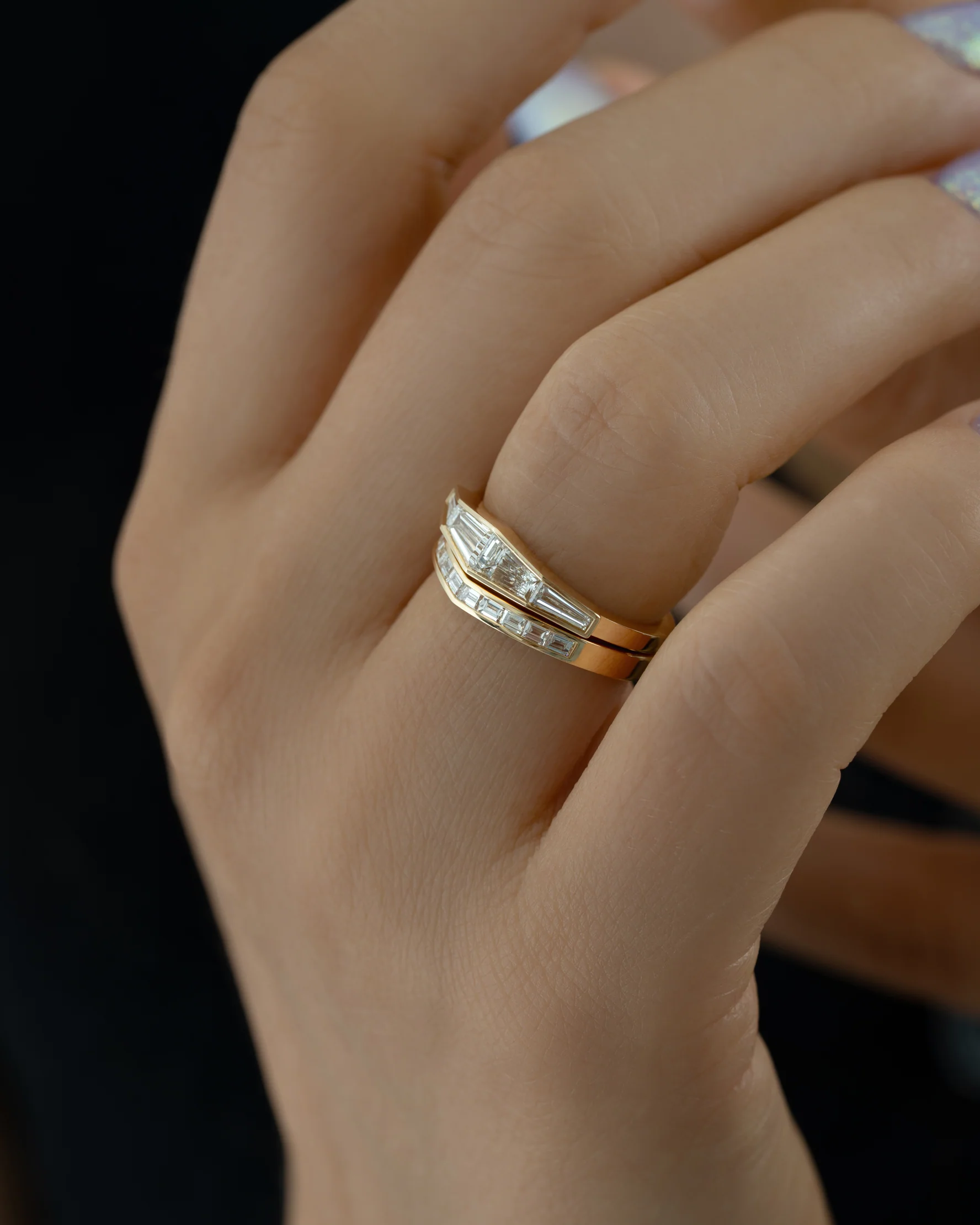 Geometric Baguette Cut Diamond Ring Set - Image 6