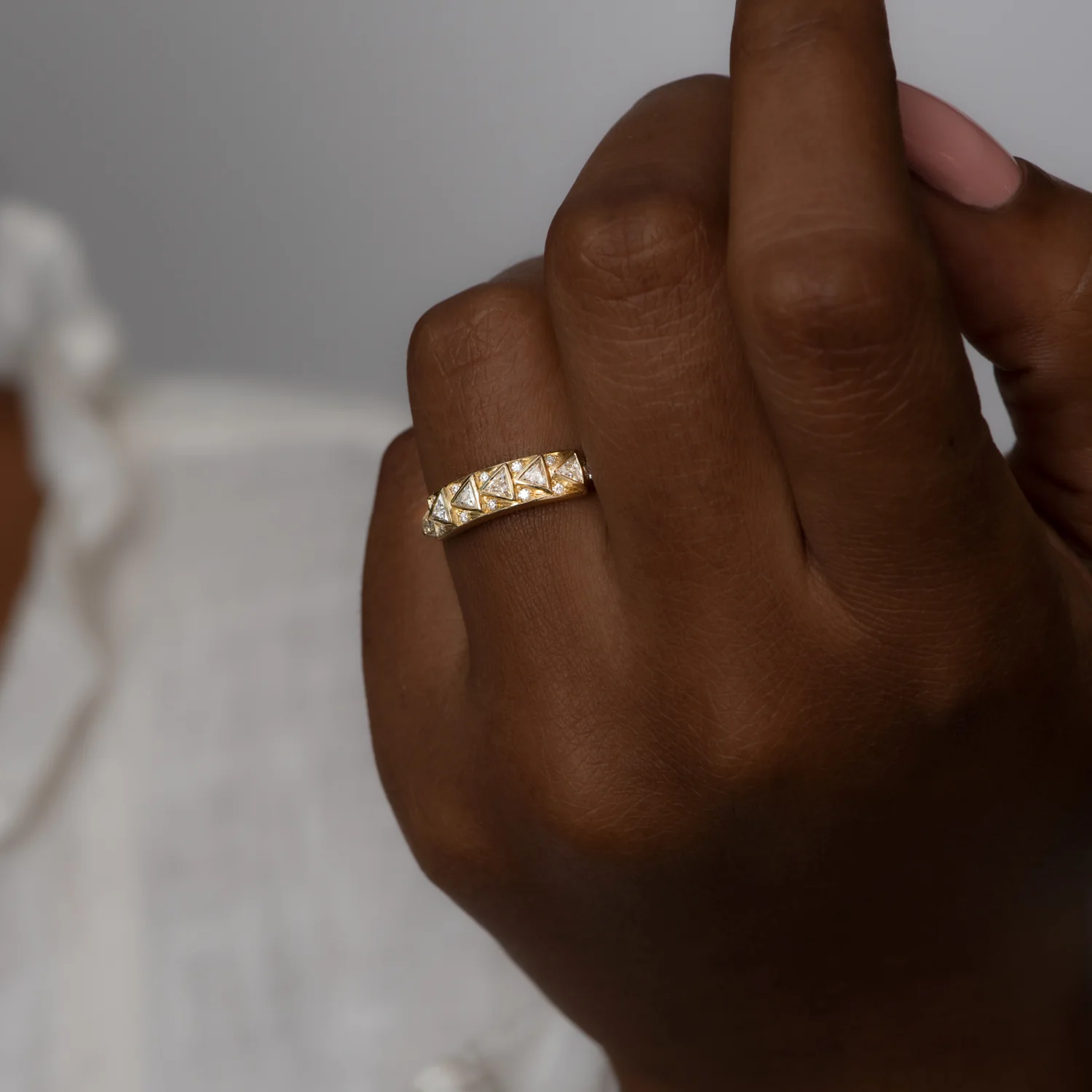 Geometric Bar Ring with Triangle Cut Diamonds in 18k Solid Gold - Image 8