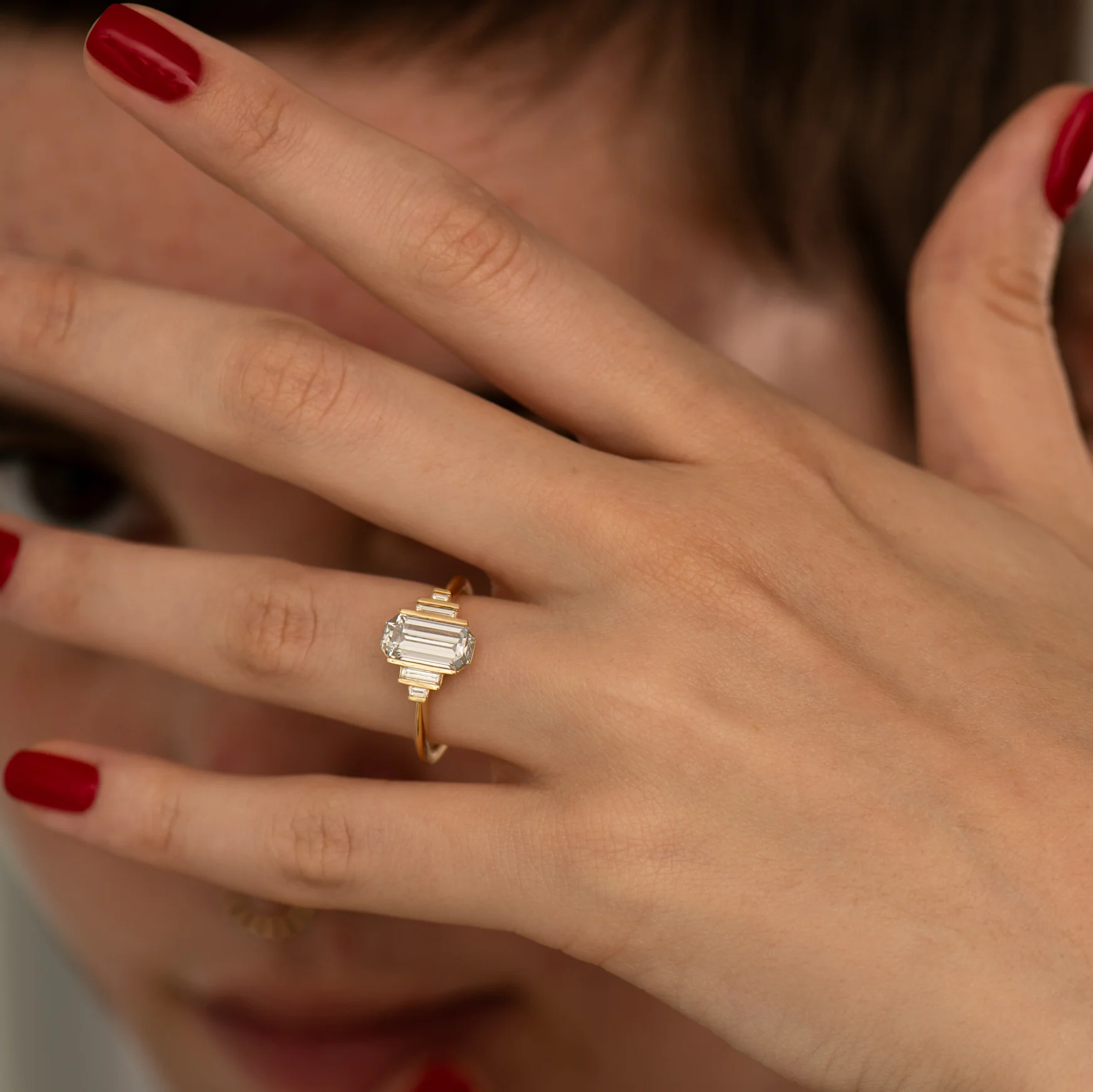 Geometric Emerald Cut Diamond Engagement Ring - Image 4