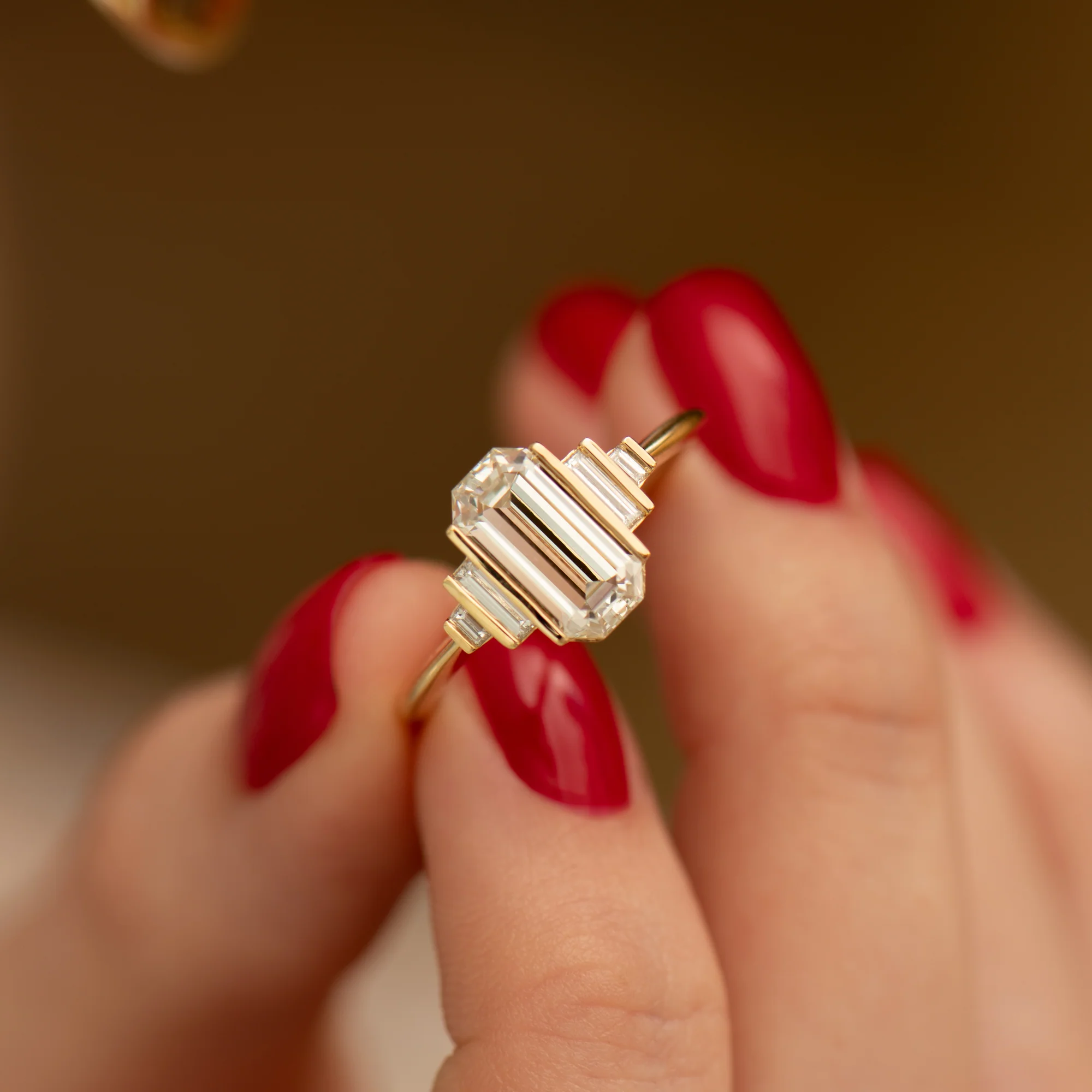 Geometric Emerald Cut Diamond Engagement Ring - Image 5