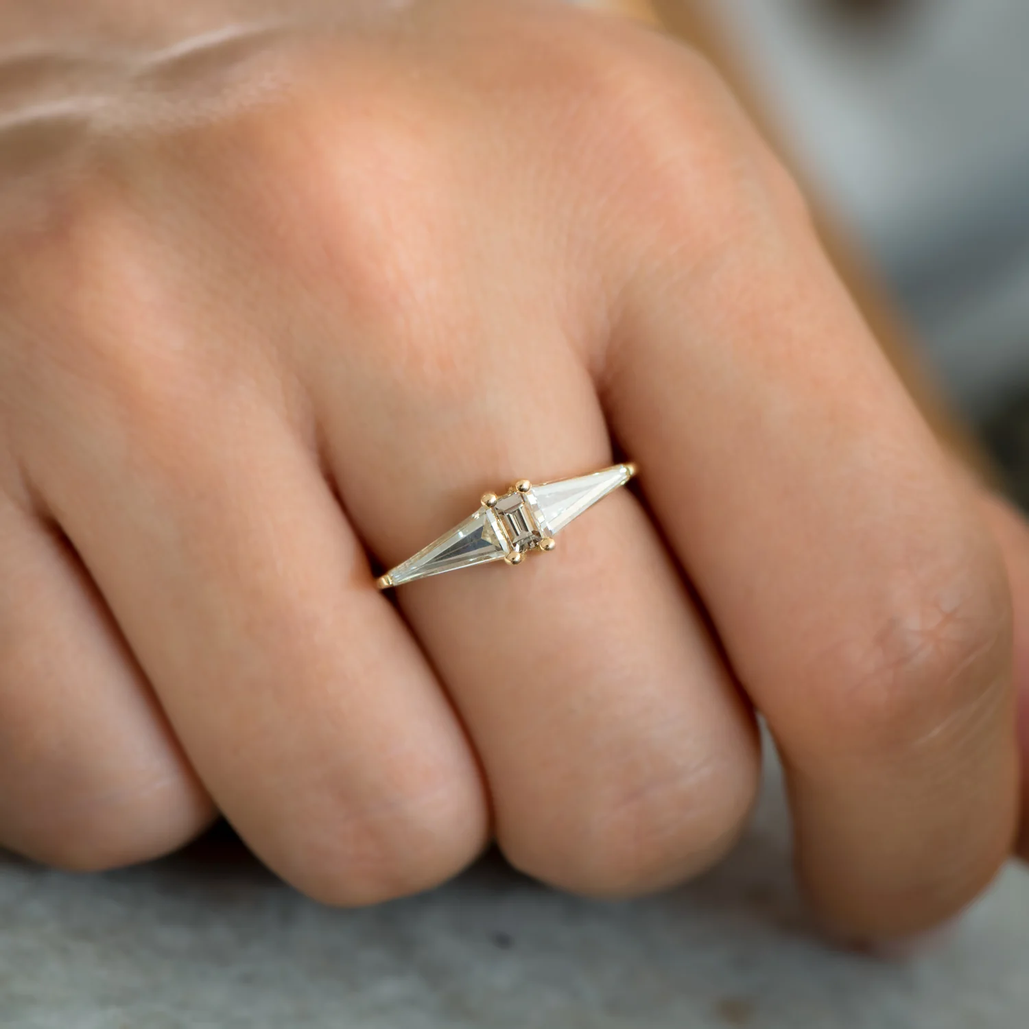 Geometric Engagement Ring with OOAK Arrow Diamonds - Image 4