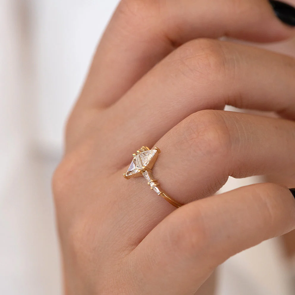 Geometric Engagement Ring with Triangle and Baguette Diamonds - Image 8