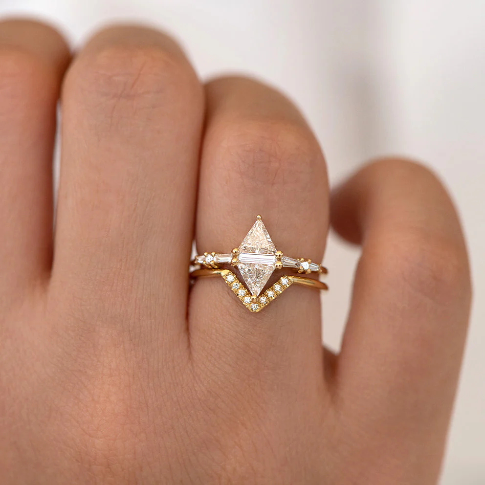 Geometric Engagement Ring with Triangle and Baguette Diamonds - Image 9