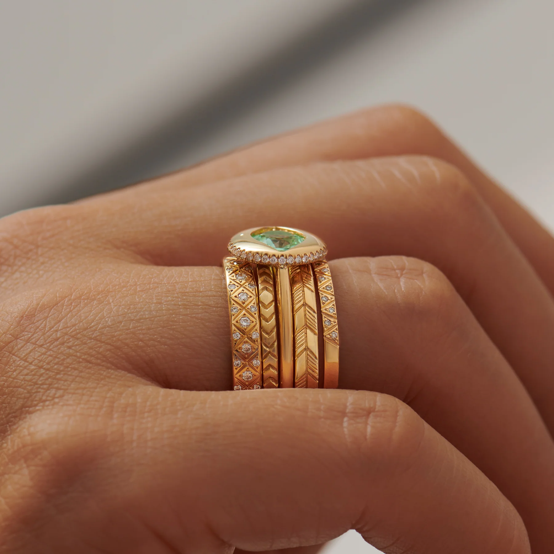 Geometric Wedding Ring - Pattern Gold Ring - Image 7