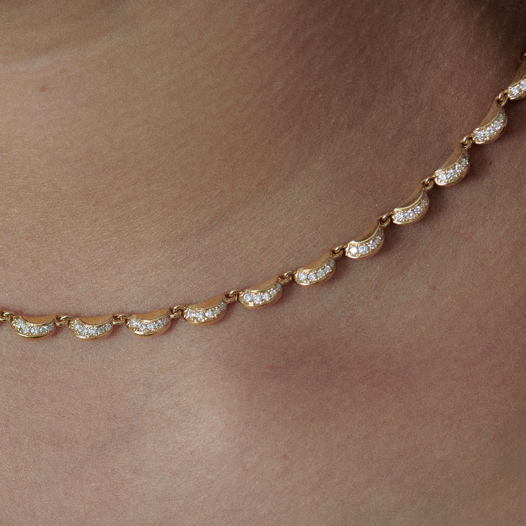 Gold & Diamond Crescent Moon Linked Choker - Image 3