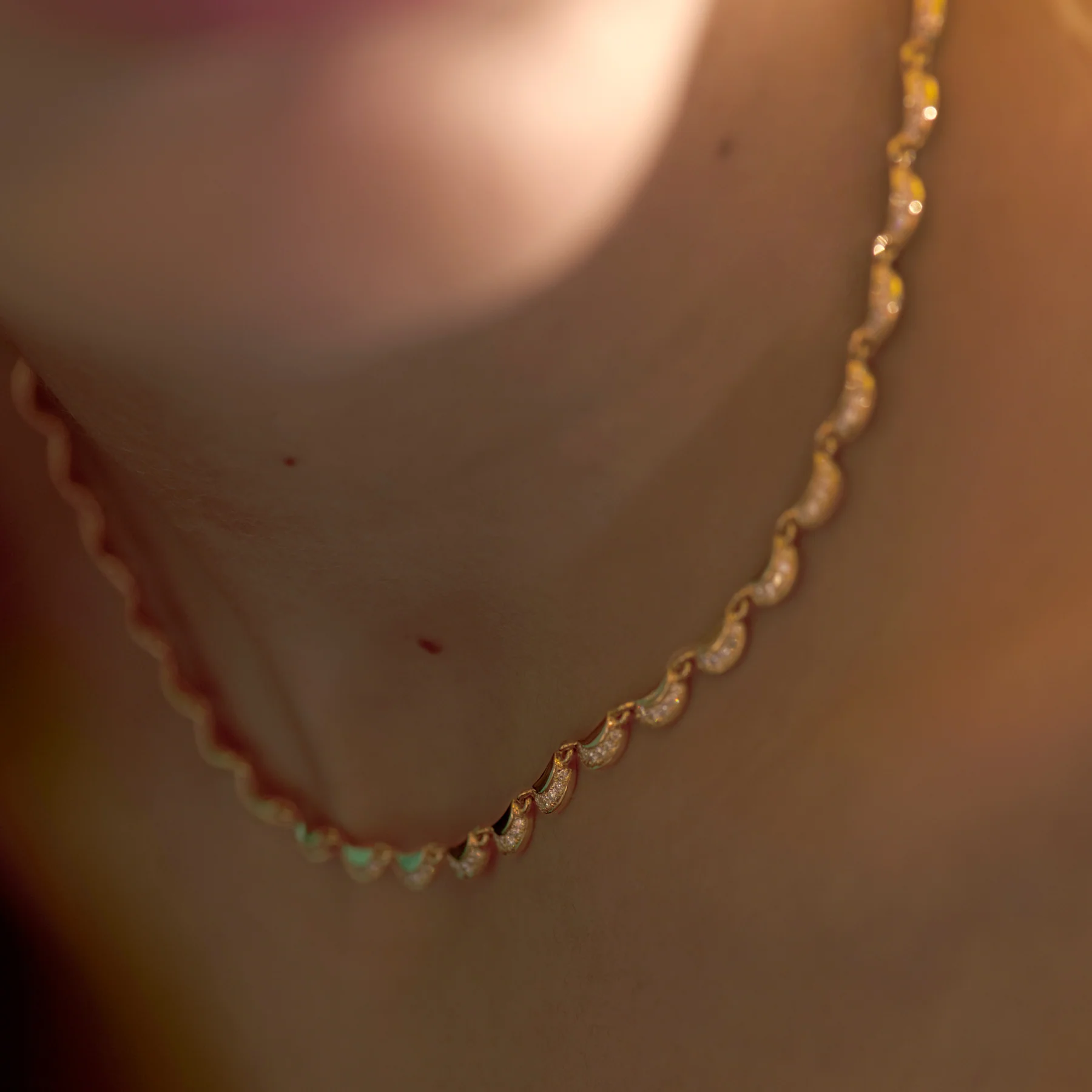 Gold & Diamond Crescent Moon Linked Choker - Image 8