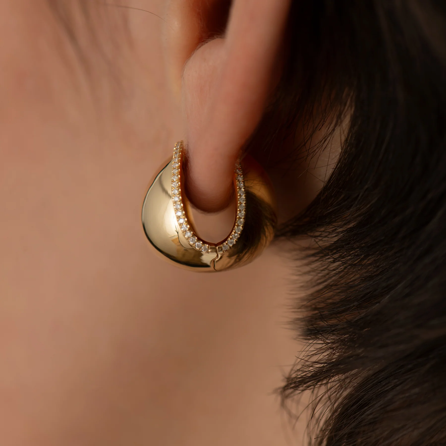 Gold & Diamond Moon Ball Earrings - Image 3
