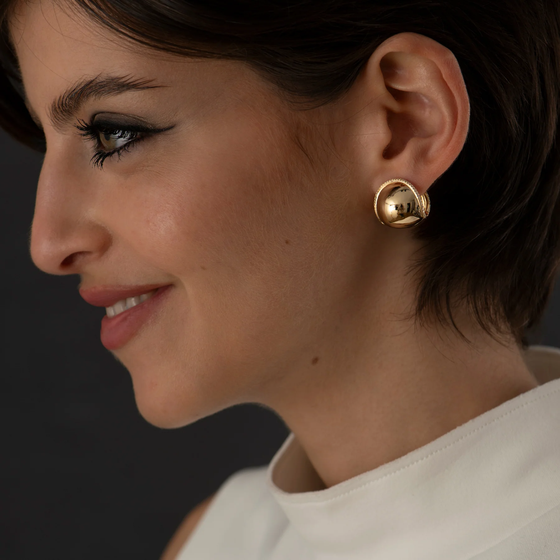 Gold & Diamond Moon Ball Earrings - Image 4