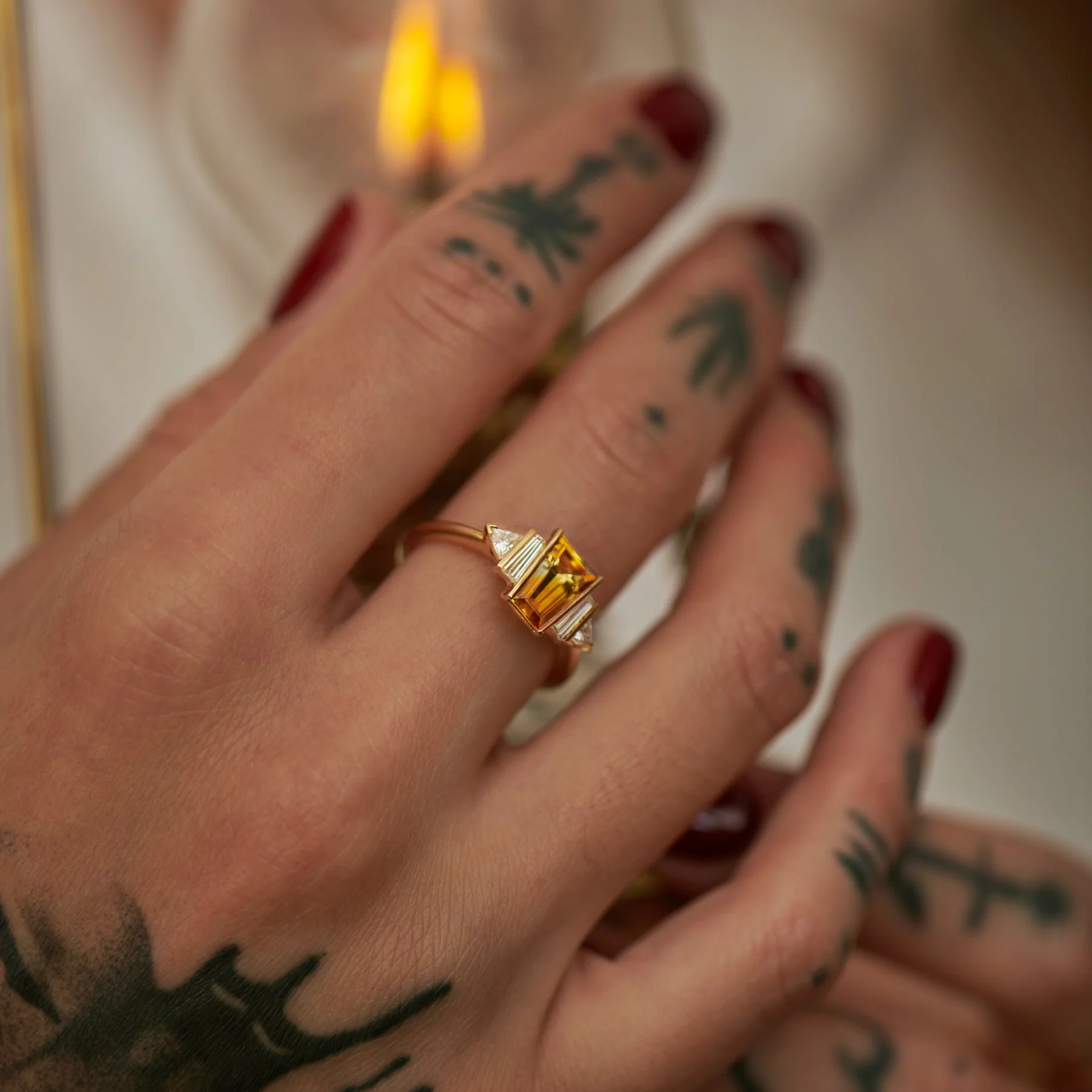 Golden Hour Orange Parti Sapphire Engagement Ring - Image 5