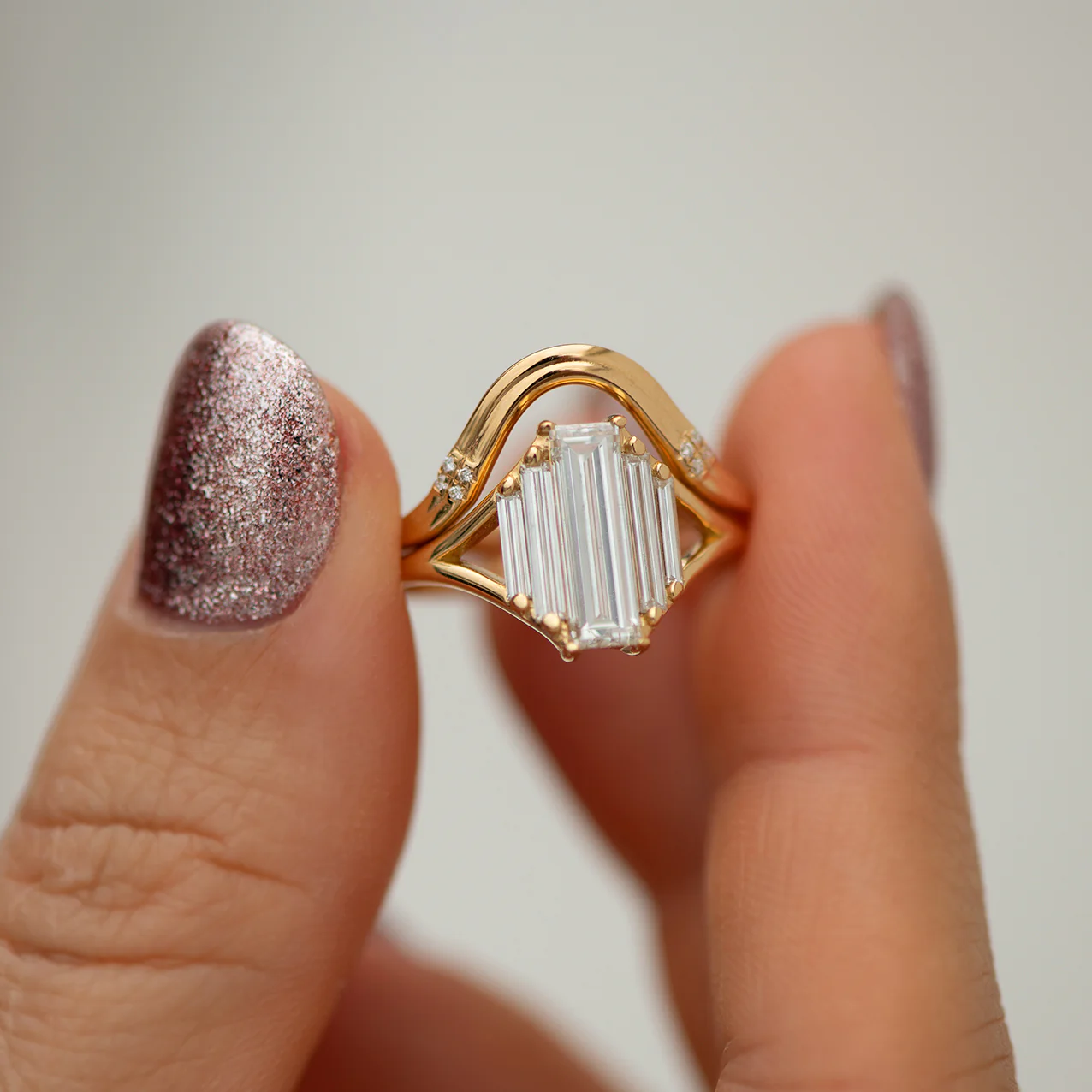 Golden Lasso Wedding Band with Diamond Detailing - Image 6