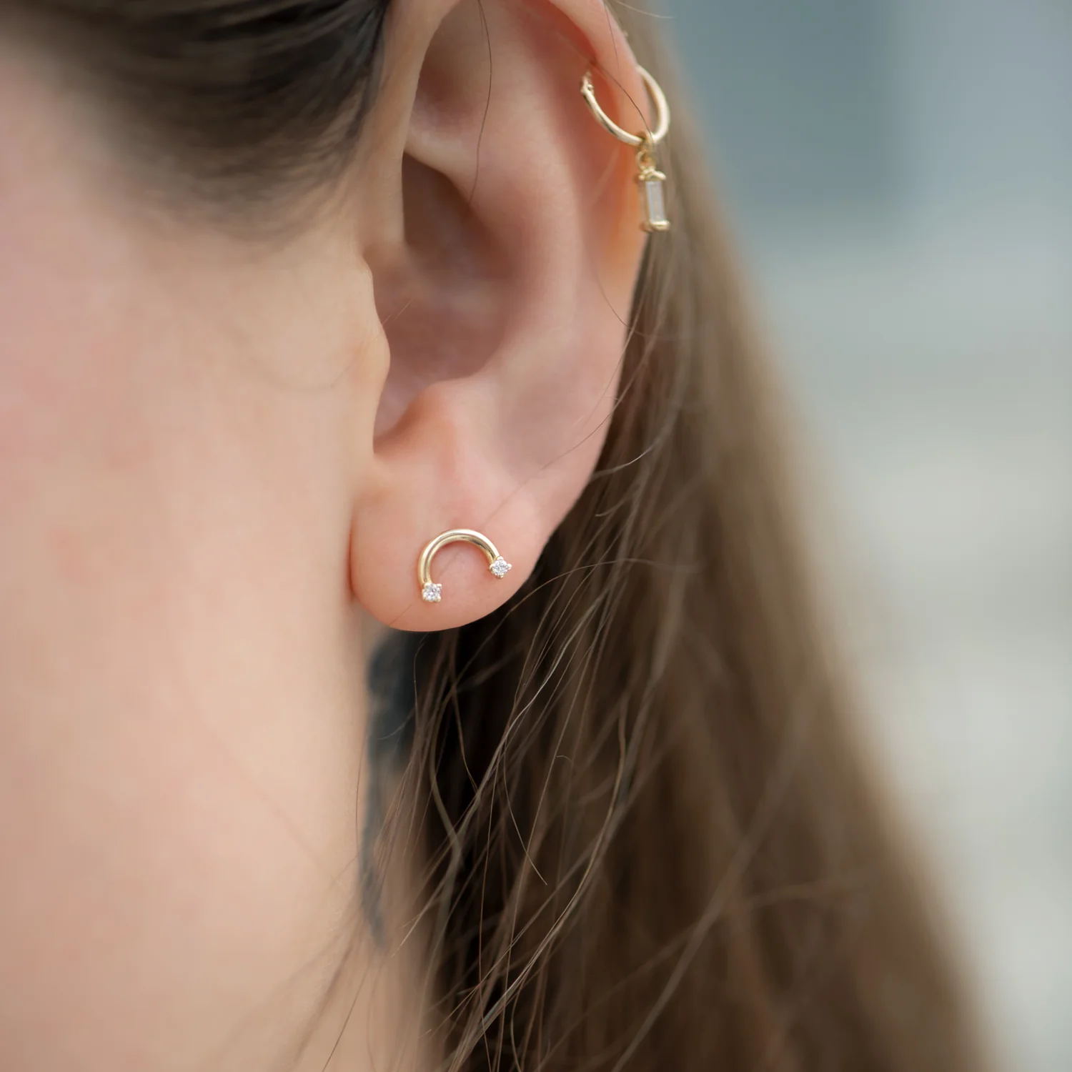 Golden Segment Studs with Brilliant Cut Diamonds - Image 3