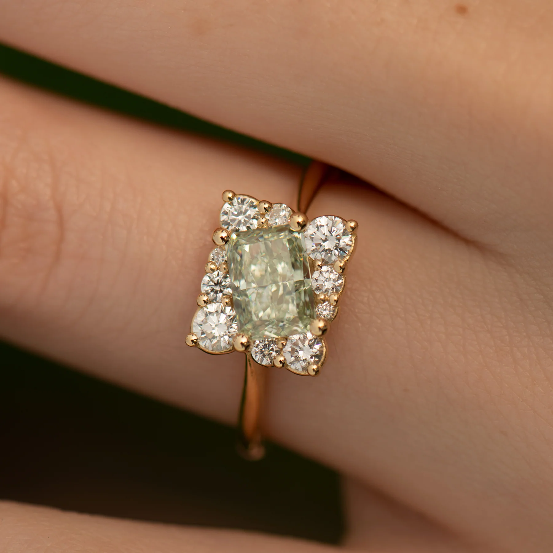 Golden Spiral Engagement Ring with a Fancy Green Diamond - Image 2
