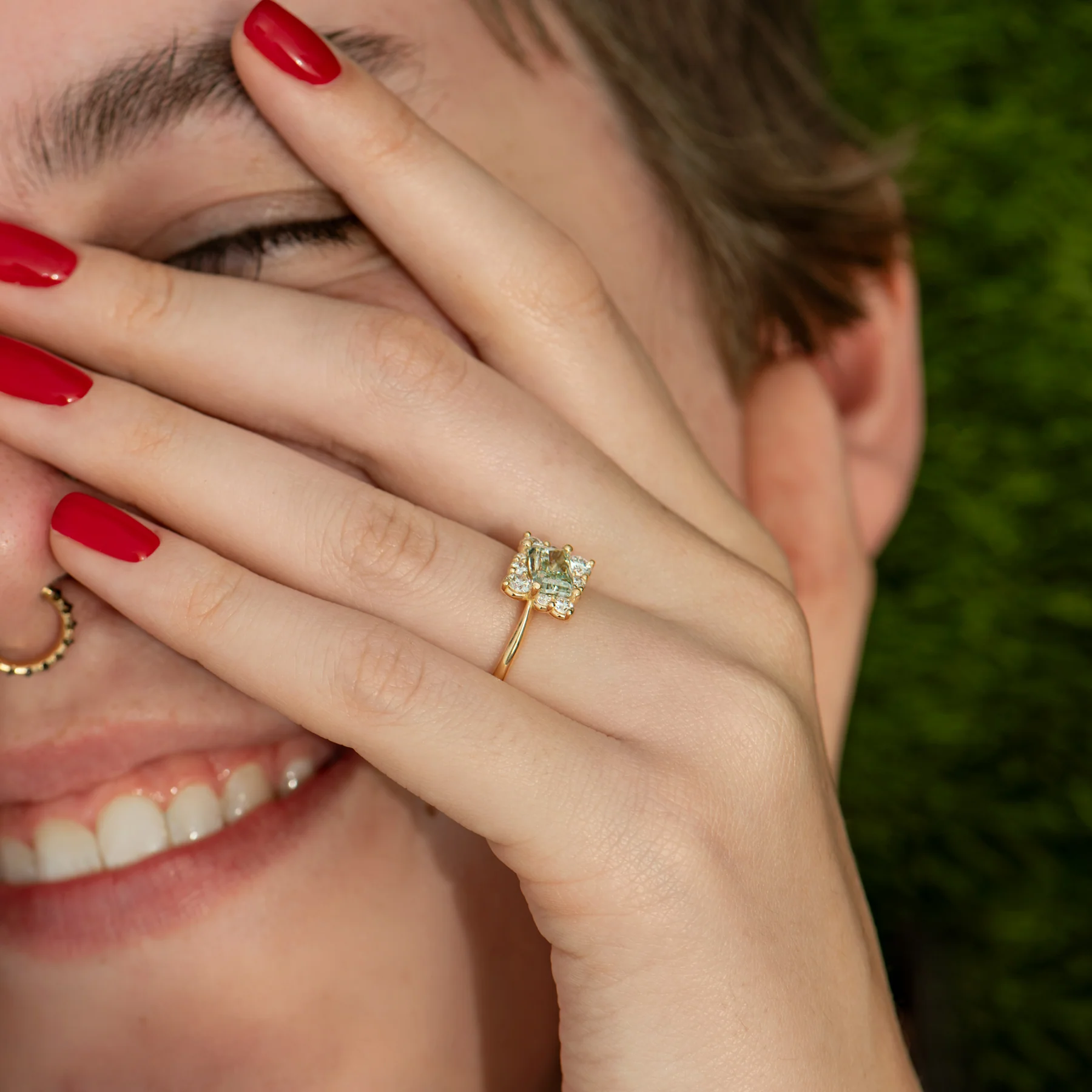 Golden Spiral Engagement Ring with a Fancy Green Diamond - Image 3